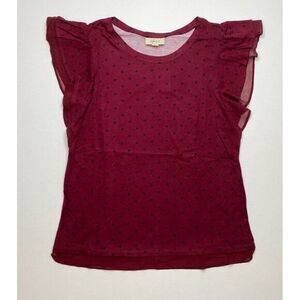 Style & Co Red Black Polka‎ Dot Ruffle Sleeve Top Sz Small NEW